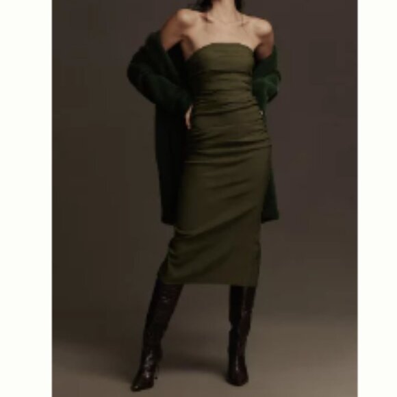 Anthropologie Strapless Ruched Slim Dress